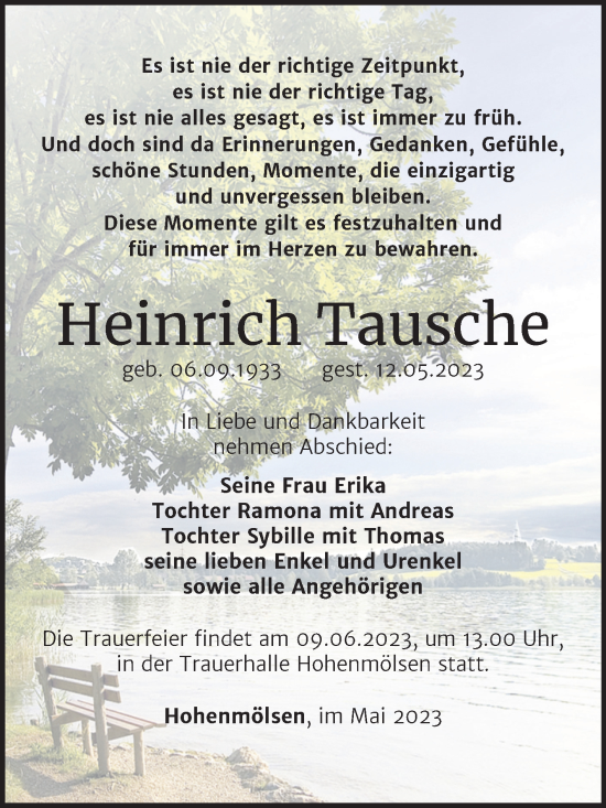 Traueranzeige von Heinrich Tausche von Trauerkombi Weißenfels