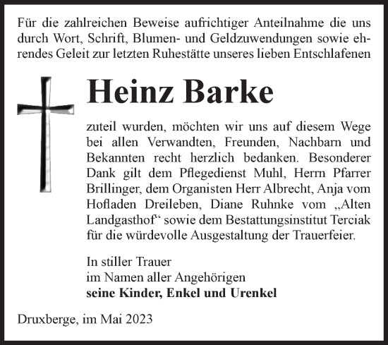Traueranzeige von Heinz Barke von Volksstimme Oschersleben/Wanzleben
