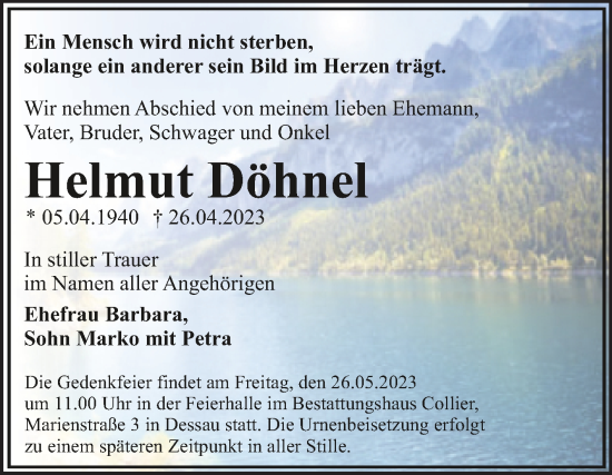 Traueranzeige von Helmut Döhnel von Trauerkombi Dessau