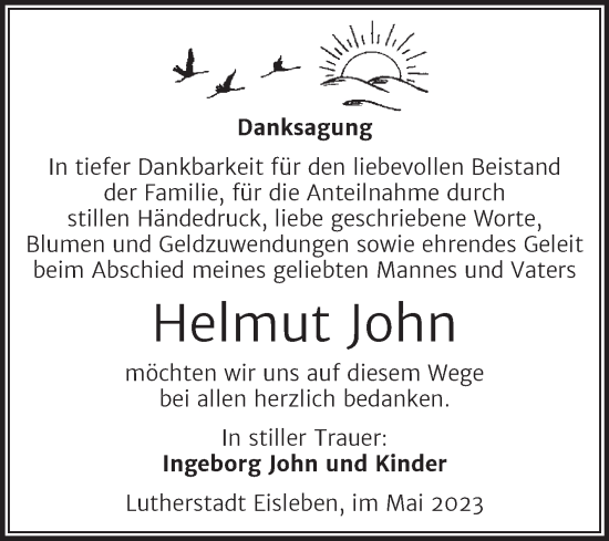 Traueranzeige von Helmut John von Trauerkombi Mansfelder Land