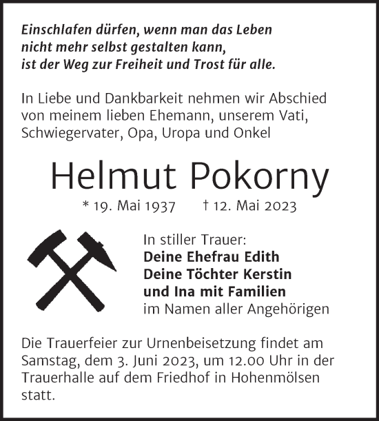 Traueranzeige von Helmut Pokorny von Trauerkombi Weißenfels