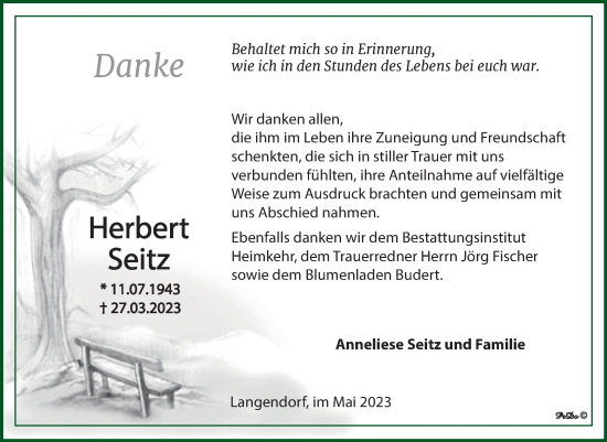 Traueranzeige von Herbert Seitz von Trauerkombi Weißenfels