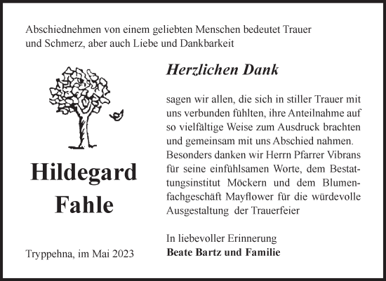 Traueranzeige von Hildegard Fahle von Volksstimme Burg/Genthin
