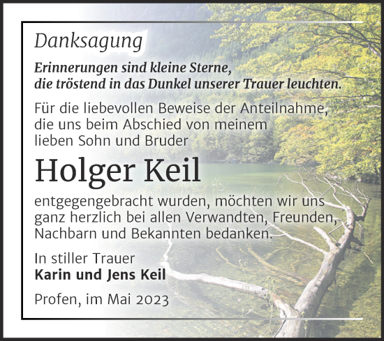Traueranzeige von Holger Keil von Trauerkombi Zeitz