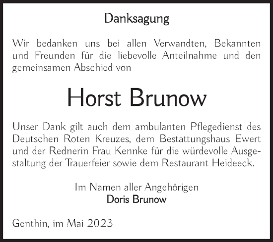 Traueranzeige von Horst Brunow von Volksstimme Burg/Genthin