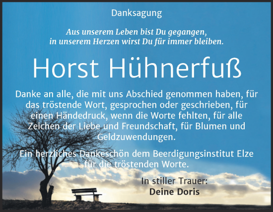 Traueranzeige von Horst Hühnerfuß von Trauerkombi Dessau
