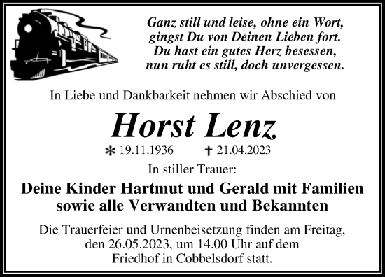 Traueranzeige von Horst Lenz von Trauerkombi Wittenberg