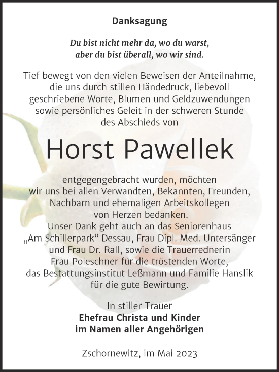 Traueranzeige von Horst Pawellek von Trauerkombi Wittenberg