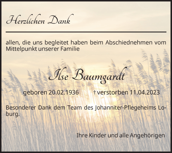 Traueranzeige von Ilse Baumgardt von Volksstimme Zerbst