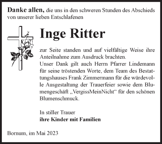 Traueranzeige von Inge Ritter von Volksstimme Zerbst