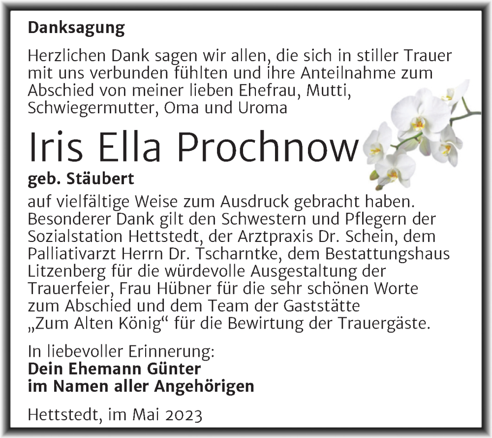  Traueranzeige für Iris Ella Prochnow vom 23.05.2023 aus Trauerkombi Mansfelder Land