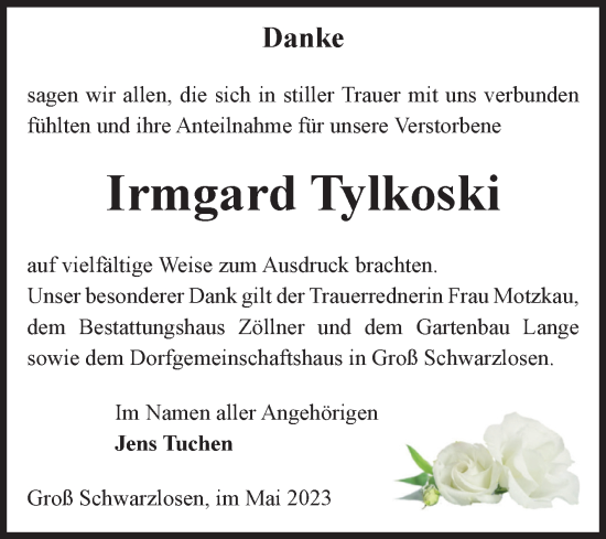 Traueranzeige von Irmgard Tylkoski von Volksstimme Altmark Ost