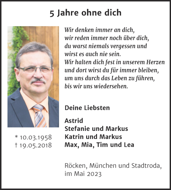 Traueranzeige von Jahre ohne dich von Trauerkombi Weißenfels