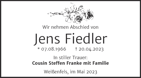 Traueranzeige von Jens Fiedler von Trauerkombi Weißenfels