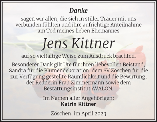 Traueranzeige von Jens Kittner von Trauerkombi Merseburg