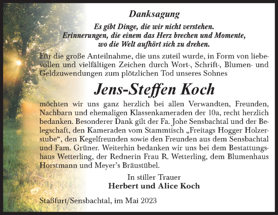 Traueranzeige von Jens-Steffen Koch von Volksstimme Staßfurt