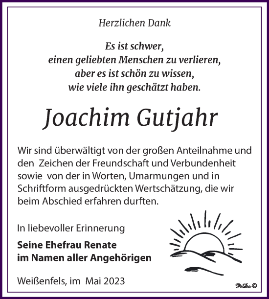Traueranzeige von Joachim Gutjahr von Trauerkombi Weißenfels