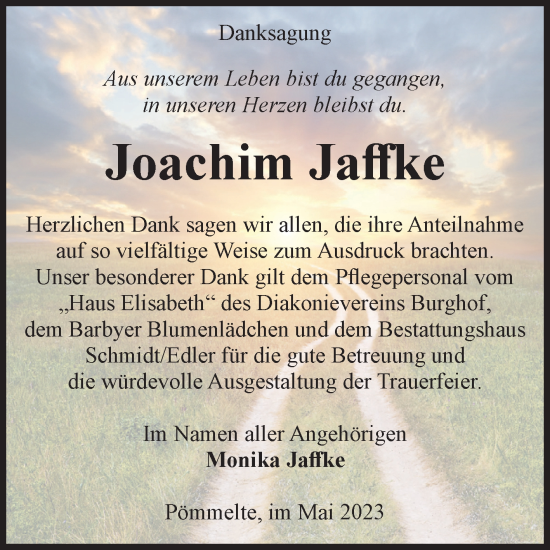 Traueranzeigen von Joachim Jaffke www.abschiednehmen.de