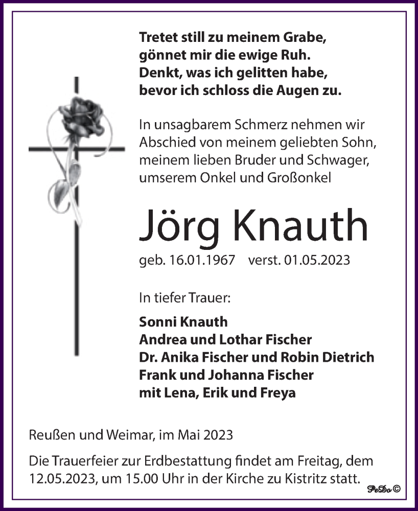  Traueranzeige für Jörg Knauth vom 06.05.2023 aus Trauerkombi Weißenfels