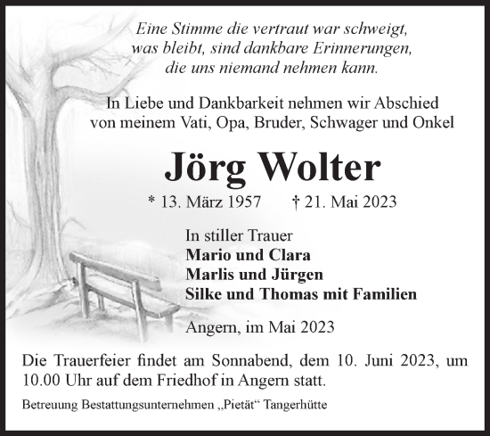 Traueranzeige von Jörg Wolter von Volksstimme Haldensleben/Wolmirstedt