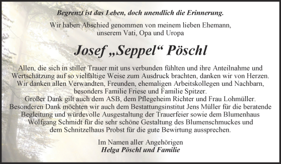 Traueranzeige von Josef Pöschl von Trauerkombi Aschersleben