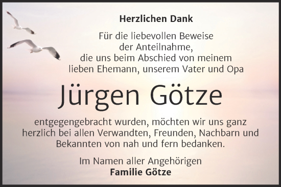 Traueranzeige von Jürgen Götze von Trauerkombi Wittenberg