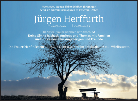 Traueranzeige von Jürgen Herffurth von Mitteldeutsche Zeitung Halle/Saalkreis