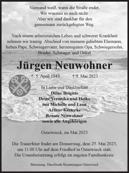 Traueranzeige von Jürgen Neuwohner von Volksstimme Halberstadt