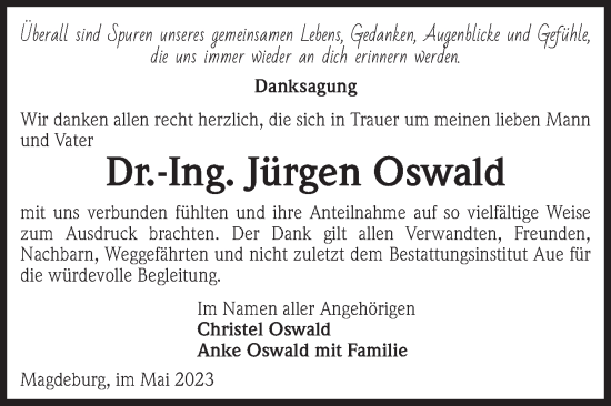 Traueranzeige von Jürgen Oswald von Volksstimme Magdeburg