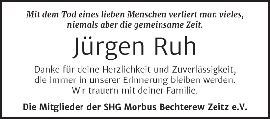 Traueranzeige von Jürgen Ruh von Trauerkombi Zeitz