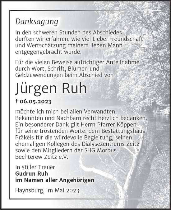 Traueranzeige von Jürgen Ruh von Trauerkombi Zeitz