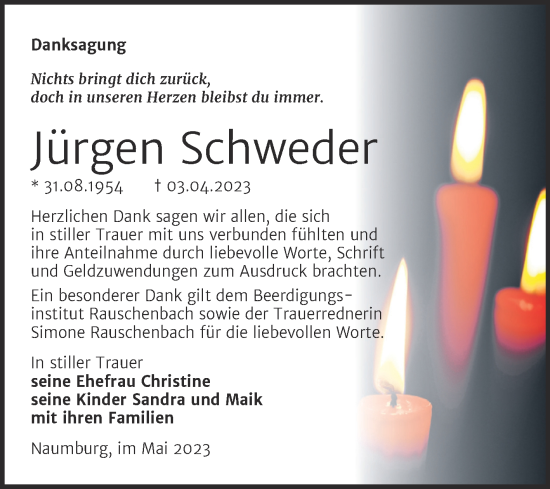 Traueranzeige von Jürgen Schweder von Wochenspiegel Naumburg/Nebra