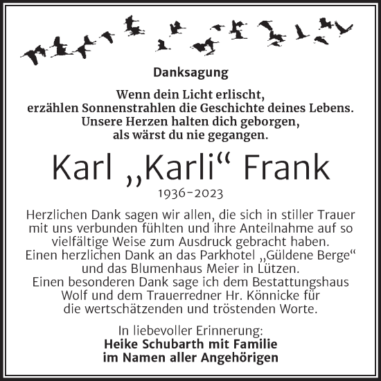 Traueranzeige von Karl Frank von Trauerkombi Weißenfels