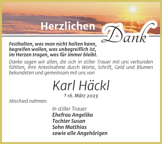 Traueranzeige von Karl Häckl von Trauerkombi Merseburg
