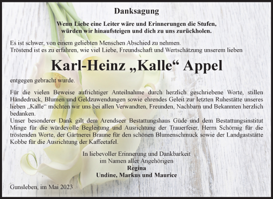 Traueranzeige von Karl-Heinz Appel von Volksstimme Oschersleben/Wanzleben