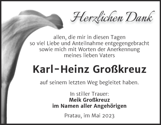 Traueranzeige von Karl-Heinz Großkreuz von Trauerkombi Wittenberg