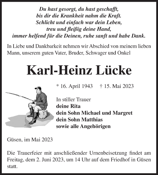 Traueranzeige von Karl-Heinz Lücke von Volksstimme Burg/Genthin