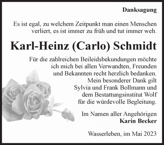 Traueranzeige von Karl-Heinz Schmidt von Volksstimme Wernigerode