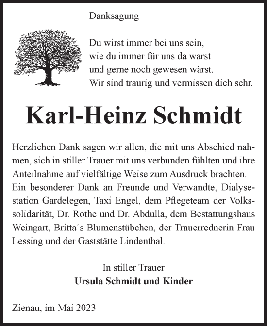 Traueranzeige von Karl-Heinz Schmidt von Volksstimme Altmark West