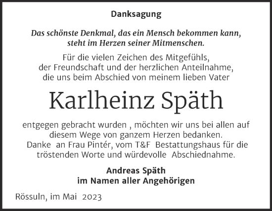 Traueranzeige von Karlheinz Späth von Trauerkombi Weißenfels