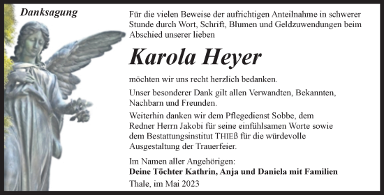 Traueranzeige von Karola Heyer von Trauerkombi Quedlinburg