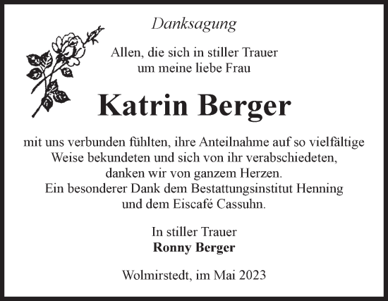 Traueranzeige von Katrin Berger von Volksstimme Haldensleben/Wolmirstedt