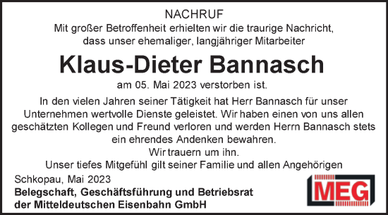 Traueranzeige von Klaus-Dieter Bannasch von Super Sonntag Merseburg/Querfurt