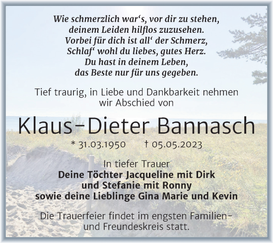 Traueranzeige von Klaus-Dieter Bannasch von Trauerkombi Merseburg