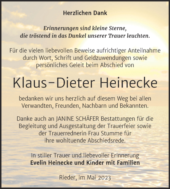 Traueranzeige von Klaus-Dieter Heinecke von Trauerkombi Quedlinburg