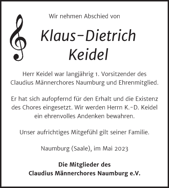 Traueranzeige von Klaus-Dietrich Keidel von Naumburger Tageblatt