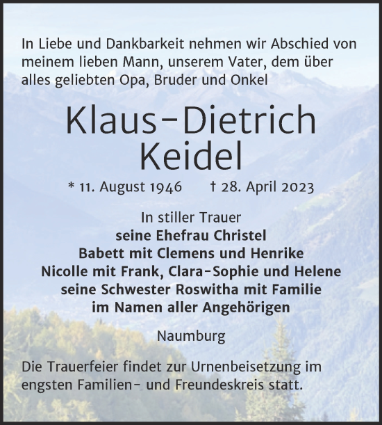 Traueranzeige von Klaus-Dietrich Keidel von Naumburger Tageblatt