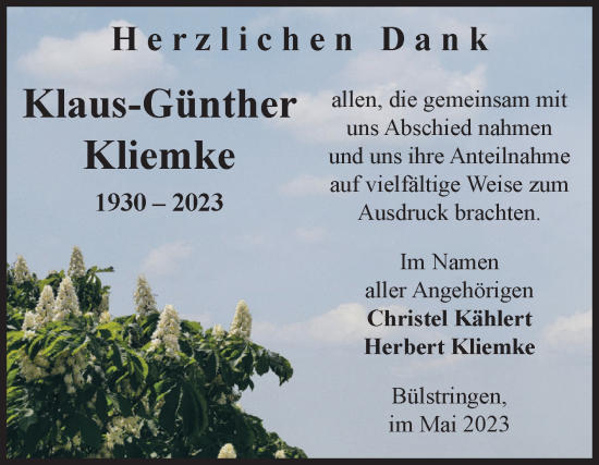 Traueranzeige von Klaus-Günther Kliemke von Volksstimme Haldensleben/Wolmirstedt