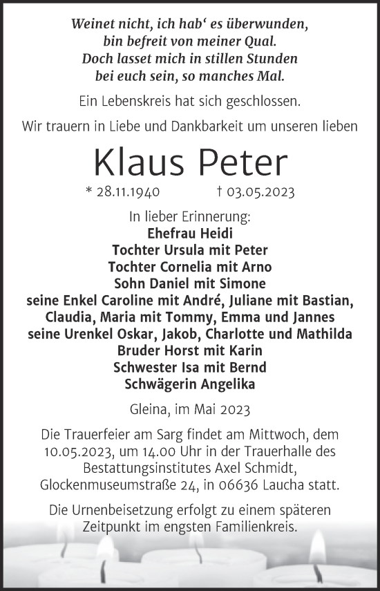 Traueranzeige von Klaus Peter von Naumburger Tageblatt
