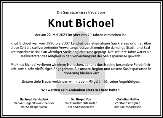 Traueranzeige von Knut Bichoel von Mitteldeutsche Zeitung Halle/Saalkreis